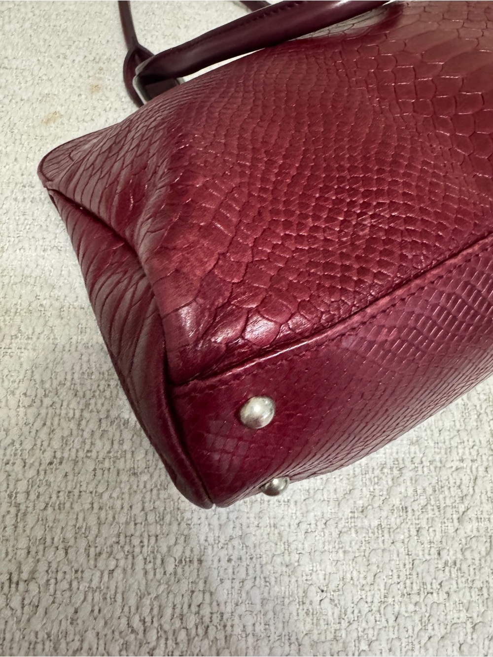 Longchamp Gatsby Satchel Red Python Embossed Twist Lock Structured Purse France - Picture 14 of 16